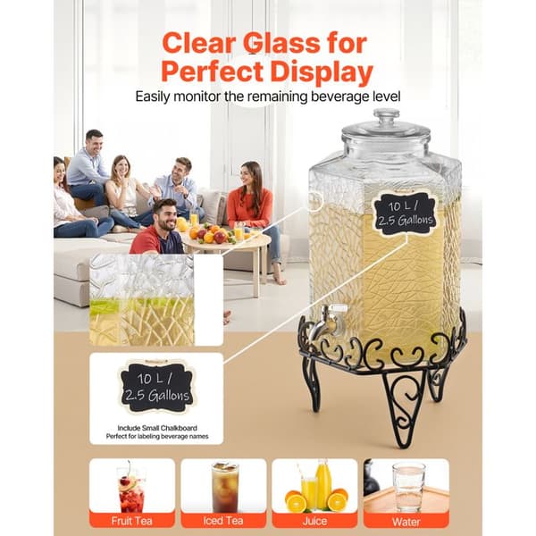 Dryckesdistributör - DUOKU - GY-B006 - 10 L - Glas - Rostfritt stål kran Transparent