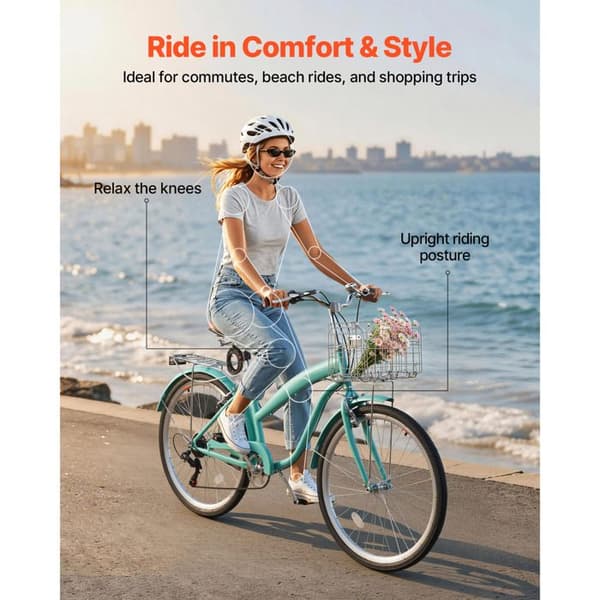 Bycykel til kvinder - Duoku - Urban model 66 cm med 7 gear, lys grøn farve, ideel til daglig transport.