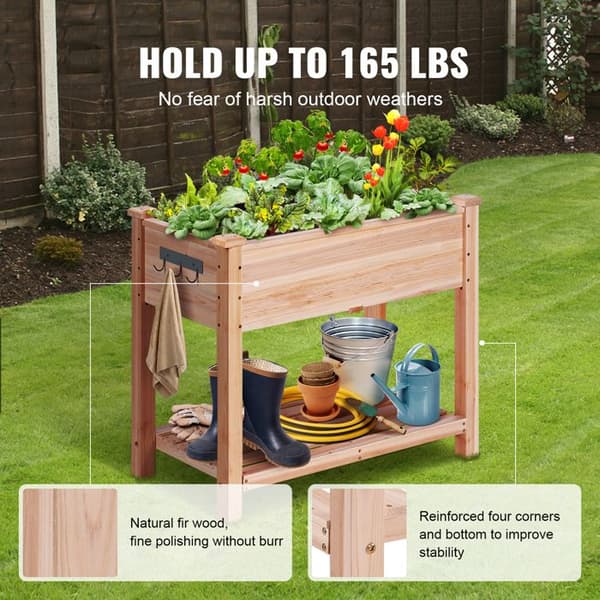 Planterare - DUOKU - Rektangulär - Granträ - 33,9 x 18,1 x 30 tum - 75 kg kapacitet Burlywood
