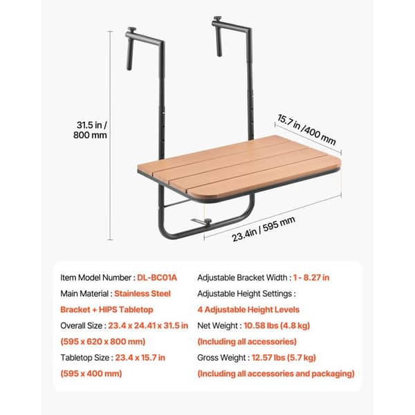 Svævende Bord - DUOKU - Foldbart Barbord - Justerbart - Rustfrit Stål - Have