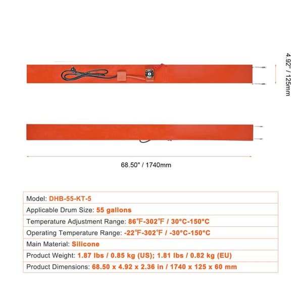 Fustvarmer - DUOKU - DHB-55-KT-5 - 1200 W - Justerbar 86 til 302 ℉ - Silikone