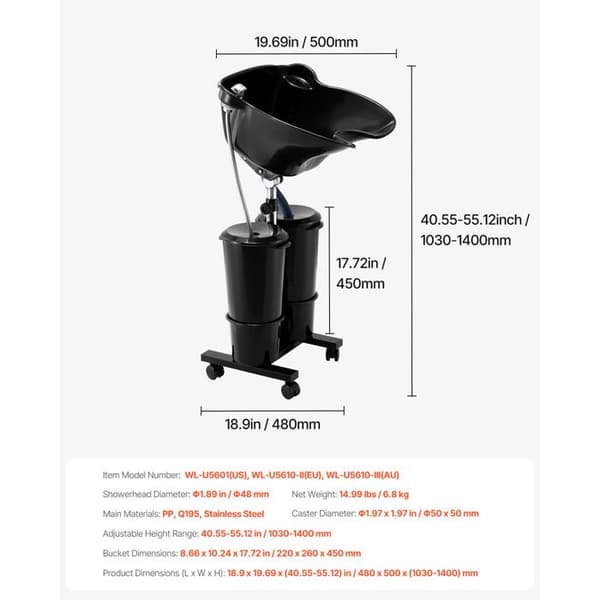 Bols för bärbar schampo-Duoku-tvättdisk utrustad med elektrisk pump-med 2 hinkar och 2 duschhuvuden-avloppsslang