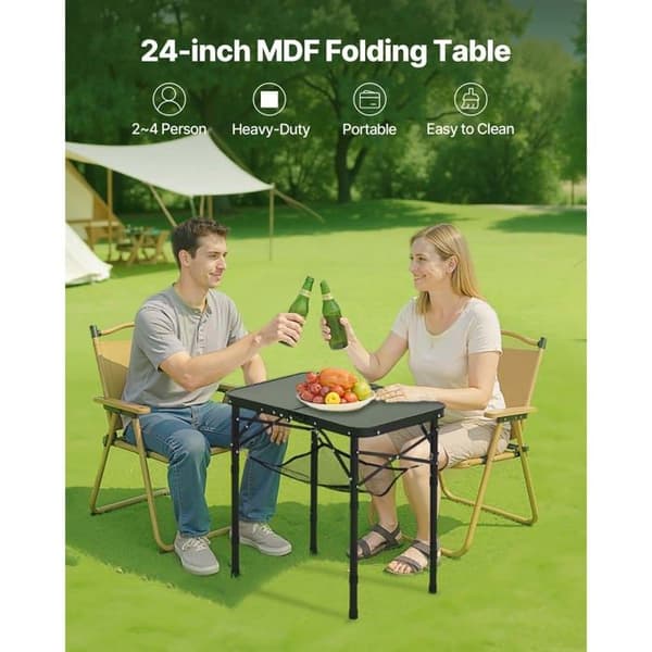 Camping foldbart bord - DUOKU - GV-Z80-1 - Let og kompakt - MDF+aluminiumlegering - Højdejusterbar Svart