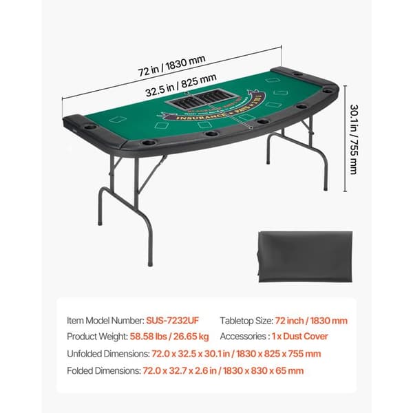 Foldbart Pokerbord på 183 cm-Duoku-til 7 Spillere-til Blackjack og Texas Hold'em