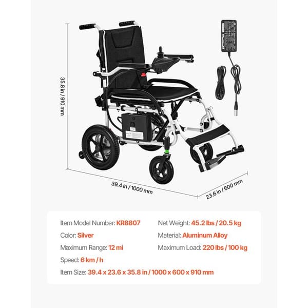 Fällbar Elektrisk Rullstol-Duoku-Maximal Lastkapacitet 100 kg-Räckvidd 19,3 km-Komfortabel Sits på 450 mm