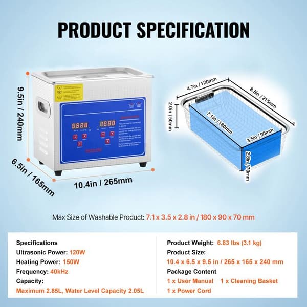 Ultralydsrenser - DUOKU - 2,85 L - 40 kHz - Varme 200 W - Digital timer