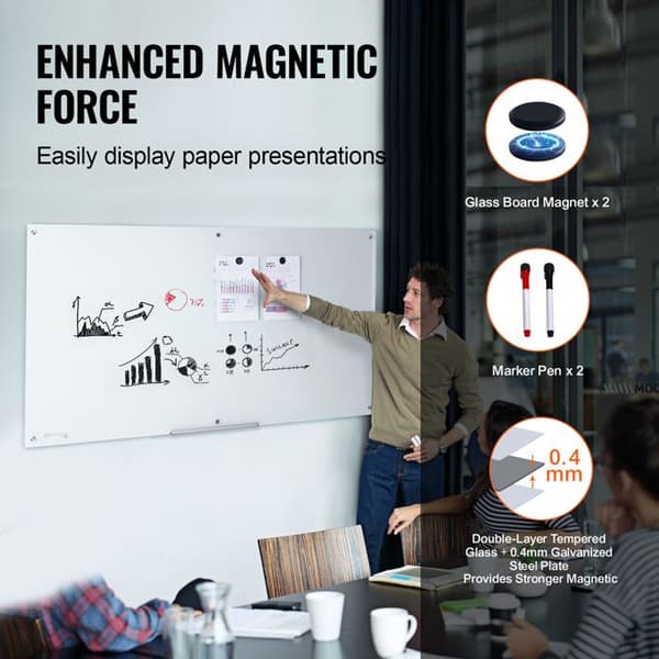 Magnetisk Whiteboard - DUOKU - 72"x36" - Härdat Glas - Väggmontering - Torrtorkbar