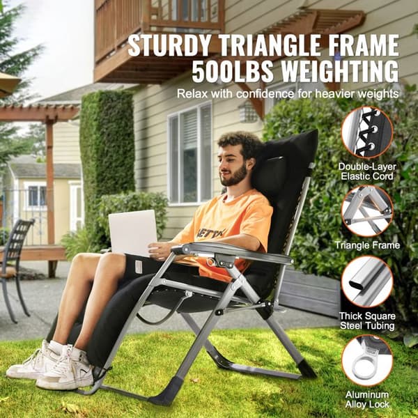 Zero Gravity Stol - DUOKU - 33 Tommer - Kapacitet 500 lb - Justerbar - Sort Svart