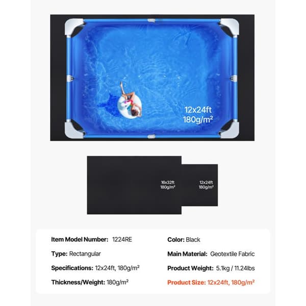 Solmatta för Pool-Duoku-369x732 cm-Matta för Rektangulära Ovanmarkspooler 180 g/m²-Förstärkt Geotextil