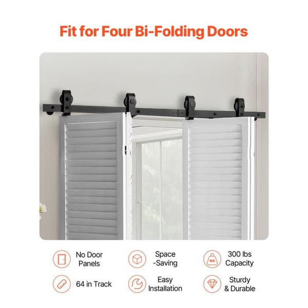 Dørhardware til Skydedør - DUOKU - 1626 mm - Robust Enkelt Skinne - 4 Døre - Sort