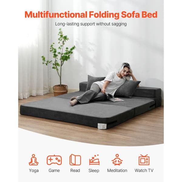 Soffa-säng Fällbar 3 i 1 - DUOKU - Mörkgrå - Minnesskum - 2 Kuddar - 200 kg Mörkgrå