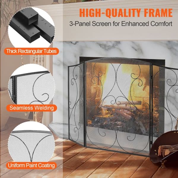 3-panel gnistbeskyttelse i robust metalnet - Duoku - 122 x 76,7 cm - uden samling - selvbærende hegn til stuedekoration