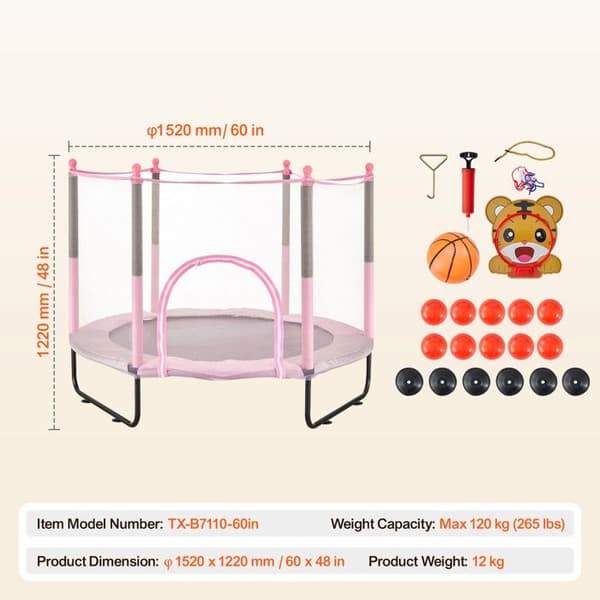 Trampolin - DUOKU - 60 tum - Mini Trampolin för Inomhus/Ute - Säkerhetsnät - Basketkorg