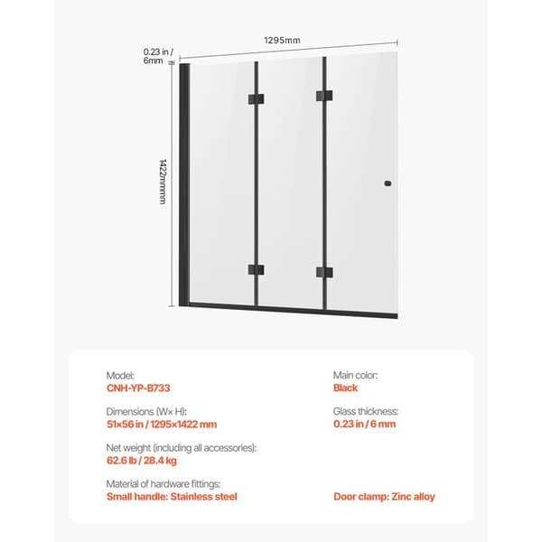Brusebadekar-dør - DUOKU - Model 1295x1422 mm - 6 mm Sikkerhedsglas - 3 Paneler - Mat Sort Svart