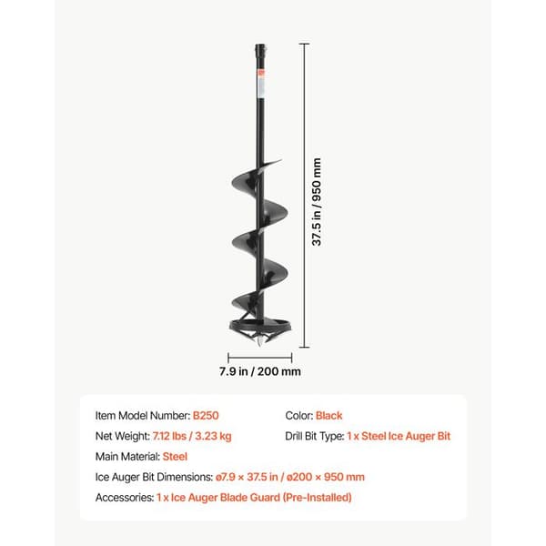 Borrspets för jordborr - DUOKU - B250 - Ø200x950 mm - Robust stål - Skyddad spiralspets