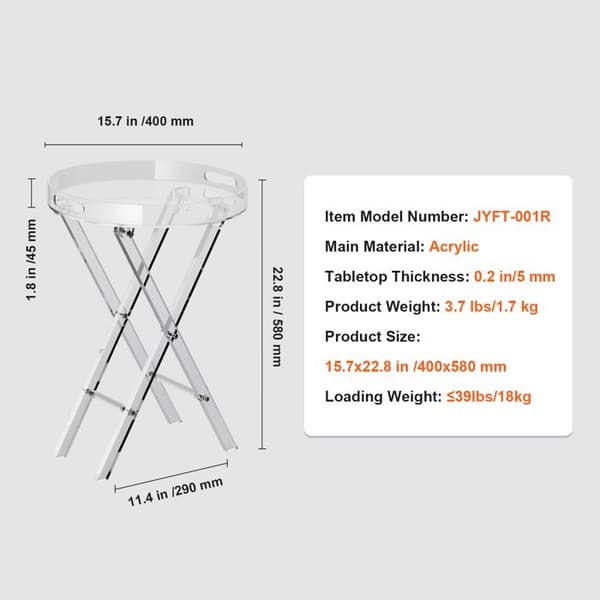 Sido bord - DUOKU - JYFT-001R - Transparent Akryl - Fällbart X-ben - 40 cm bredd Transparent