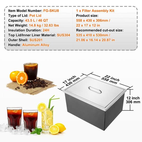 Køleboks - DUOKU - 22"L x 17"B x 12"H - Rustfrit Stål - 43,5 L - Isolering 24T