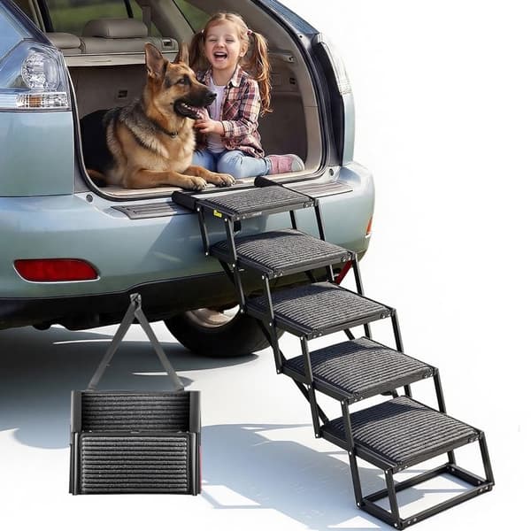 Foldbar trappe til dyr - DUOKU - 40x33-6 - 5 trin - Kapacitet 90,7 kg - Til SUV'er, lastbiler, høje senge og sofaer