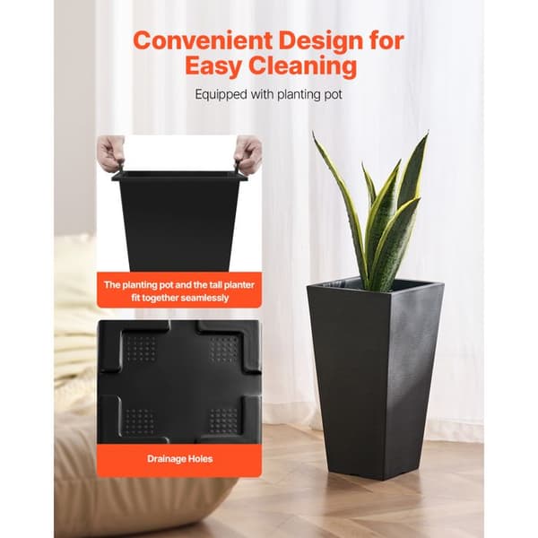 Jardinere - DUOKU - Sæt af 2 - 55 cm - Sorte - Moderne Design - Integreret Dræning Svart