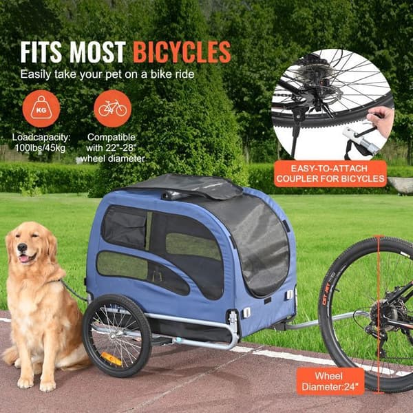 Hundetrailer - DUOKU - DT815 - Kapacitet 45 kg - Sammenklappelig Ramme - Blå/Sort blå + svart