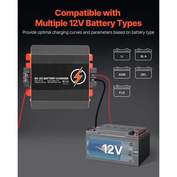 Batterioplader - DUOKU - SDC-20A - 12 V - 20 A - Kompatibel med Bly/Lithium