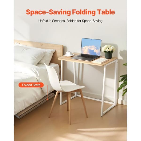 Datorbord - DUOKU - ZH605 - Fällbart 80x40x75 cm - 1,5 cm träskiva - Vit stålram träplatta + vit ram
