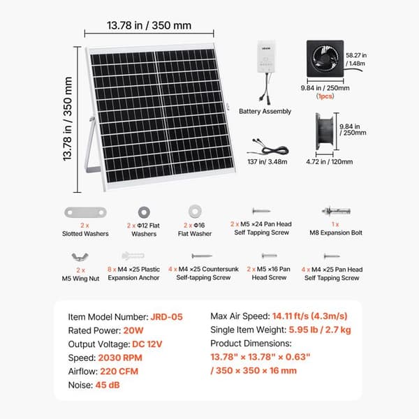 Solventilator-Duoku-med 20 W solpanel og indbygget batteri, luftudtrækker med en kapacitet på 374 m³/h