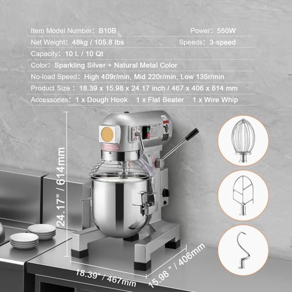 Robot Pâtissier - DUOKU - 550 W - 10 L - Rustfrit Stål - 3 Tilbehør
