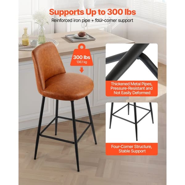 Barstole - DUOKU - Sæt af 2 - PU-læder - Højde 686 mm - Svingbare brun