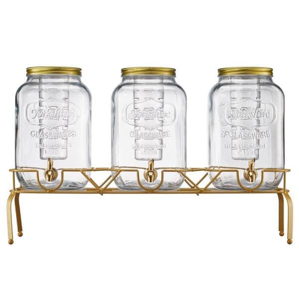 Drikkevaredispenser - DUOKU - 8 L - 3 stk - Glas karaffel - Metal stativ Transparent