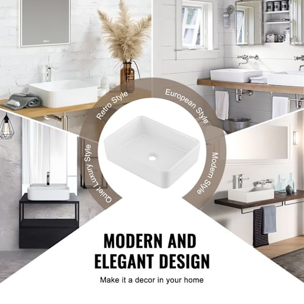 Vask - DUOKU - Rektangulær - Hvid Keramik - 19" x 14,7" - Moderne Stils Vit