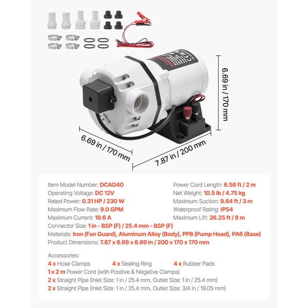 Elektrisk Vattenpump - DUOKU - DCAD40 - 34 L/min - Självprimande - Dieselavgaser