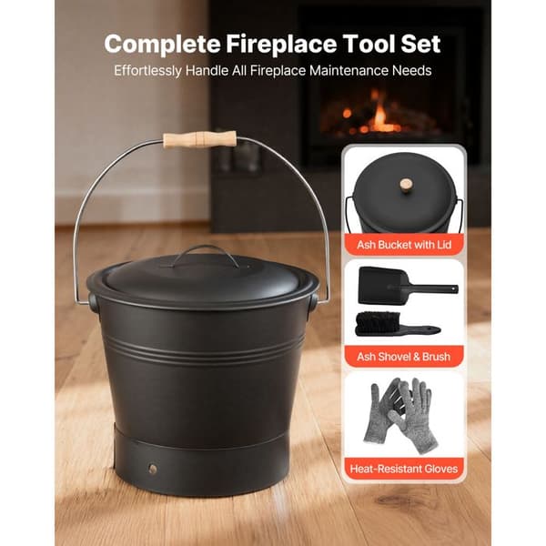 Metallask för aska - DUOKU - A01563BK - 9,8 L - Kolstål - 4-delarsset (lock, spade)