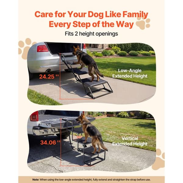 Foldbar trappe til hund - DUOKU - 47,5x43-5-1 - 4 trin - Støtte 113,4 kg - Til SUV, høje senge, sofaer