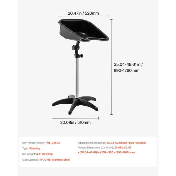 Shampoingställning med justerbar höjd och lutning, utrustad med avloppsslang, designad