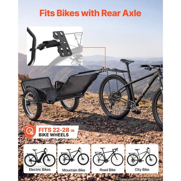 Cargo Trailer til Cykel-Duoku-Foldbart Model, Belastning Kapacitet Op til 145 kg, Designet med en Solid Ramme i Kulstofstål