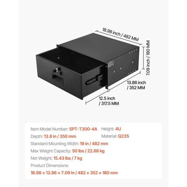 "Tiroir Rack 4U Låsbart-Duoku-Læs 22,68 kg-med Serverkabe og Audiovisuelle Netværksudstyr"