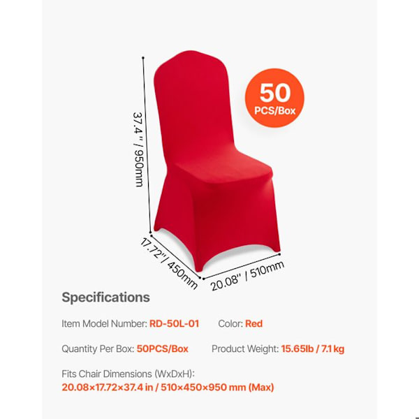 Stolsöverdrag - DUOKU - 50-pack - Elastiska i Elastan - Röd - 51x45x95 cm Röd