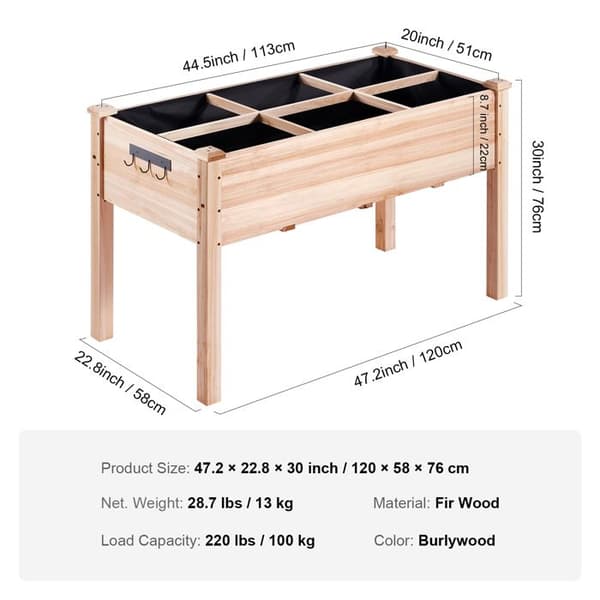 Planteringskärl - DUOKU - 47,2"x22,8"x30" - Granträ - Kapacitet 100 kg - Rektangulär Burlywood