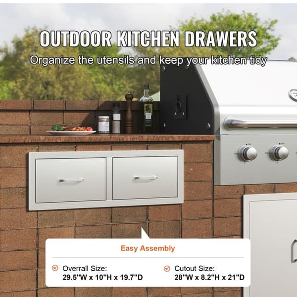 Skuffer til BBQ-Ø-30" B x 10" H x 20" D - Horisontale adgangsskuffer - til dobbelt rustfrit stål BBQ