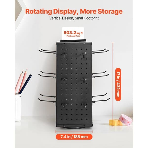 Roterende Perforerede Panel Stativ-Duoku-18,8 x 18,8 x 52 cm-Tykt Koldt Limmet Stål Opbevaringsperforeret Panel til Dagligvarebutik