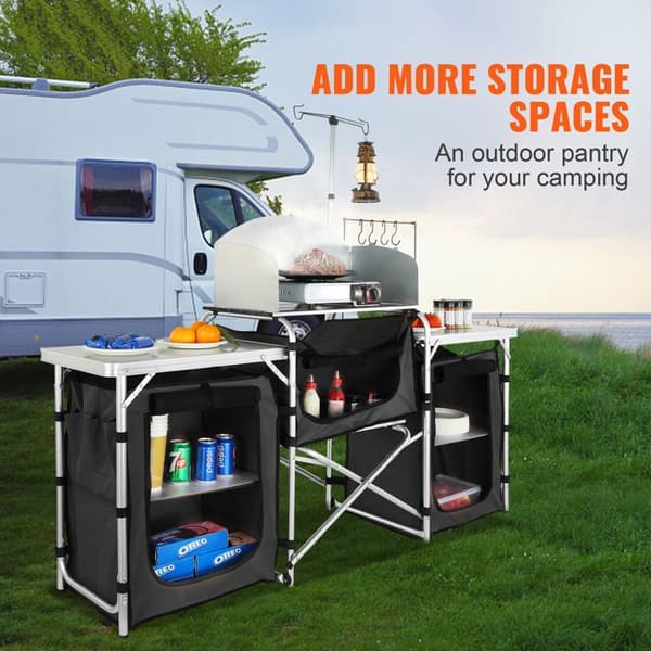 Fällbar Campingspisbord-Duoku-Utomhuskök med Förvaringspåse-Aluminium