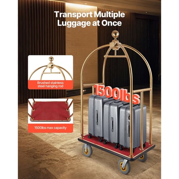 Bagagevogn - DUOKU - Model X-109 - Kapacitet 680 kg - Rustfrit Stål - Rødt Tæppe Guld