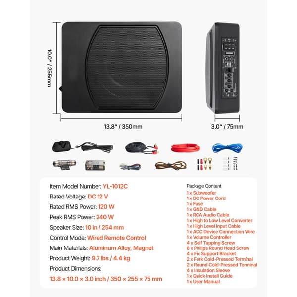 Caisson de Basses - DUOKU - 10" - 240W - Amplifierad - Trådad - För SUV och Bilar
