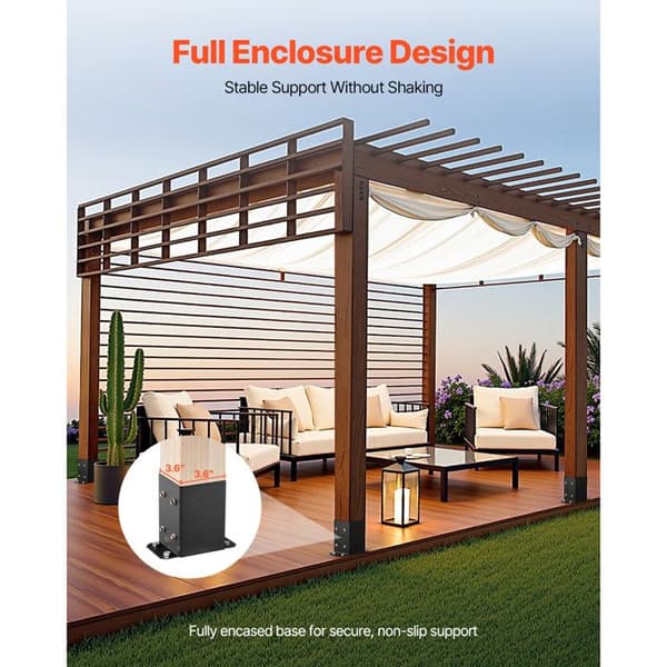 Understøttelse af Træpæle - Duoku - Robust Base i Kulstofstål - 91,44 x 91,44 mm - til Terrasserækværk, Pavillon