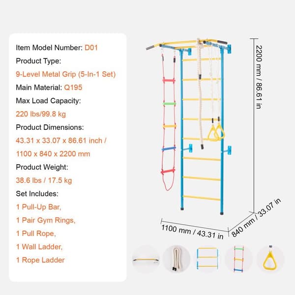 Inomhus Lekställning - DUOKU - D01 - Väggstege - Pull-up Bar - Repstege