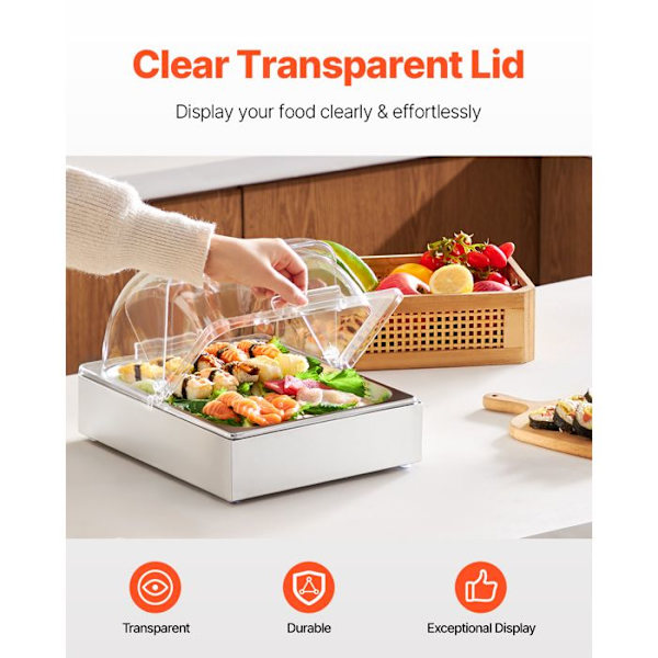 Buffet Service Container - DUOKU - DT-C1128 - Rustfrit Stål - Transparent Låg - 3 Isbakker