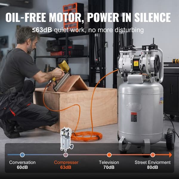 Luftkompressor - DUOKU - 13 Gallons - Oliefri tank - Ultra stillegående 63 dB - 2 HK
