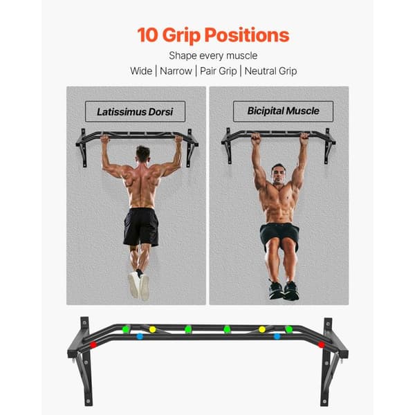 Väggmonterad Dragstång 1260 mm-Duoku-Polyvalent Fitnessstång i Solid Stål-Stöder Upp Till 200 kg-med Krokar