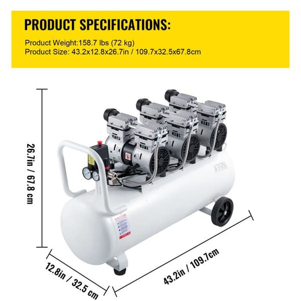 Luftkompressor - DUOKU - KYJ-5244 - 100 L - Ultra-tyst - Säkerhetsventil Vit